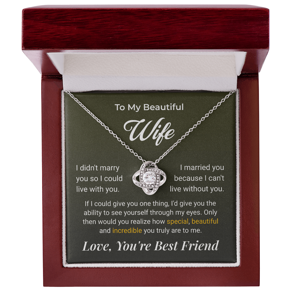 ShineOn Fulfillment Jewelry 14K White Gold Finish / Luxury Box To My Beautiful Wife Love Knot Necklace - GHR1263