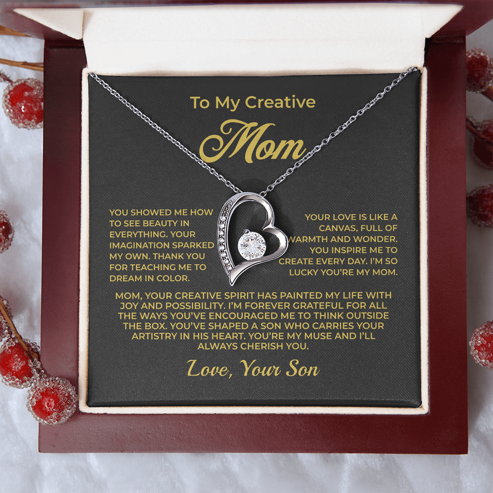 ShineOn Fulfillment Jewelry 14k White Gold Finish / Luxury Box To My Creative Mom - Forever Love Necklace - GHR1092