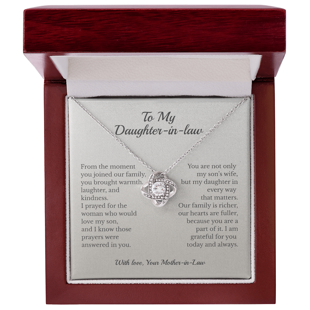 ShineOn Fulfillment Jewelry 14K White Gold Finish / Luxury Box To My Daughter-in-Law – Love Knot Necklace - GHR1207