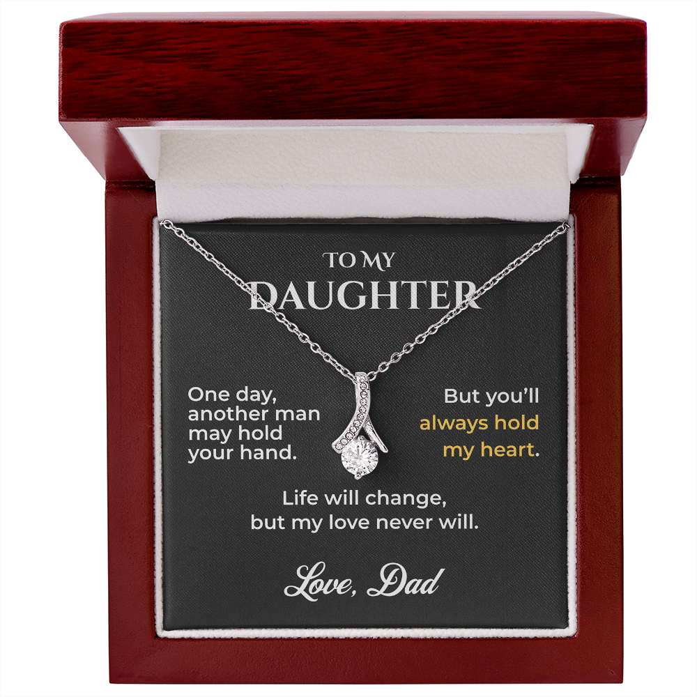 ShineOn Fulfillment Jewelry 14k White Gold Finish / Luxury Box To My Daughter Necklace – You'll Always Hold My Heart - GHR1200
