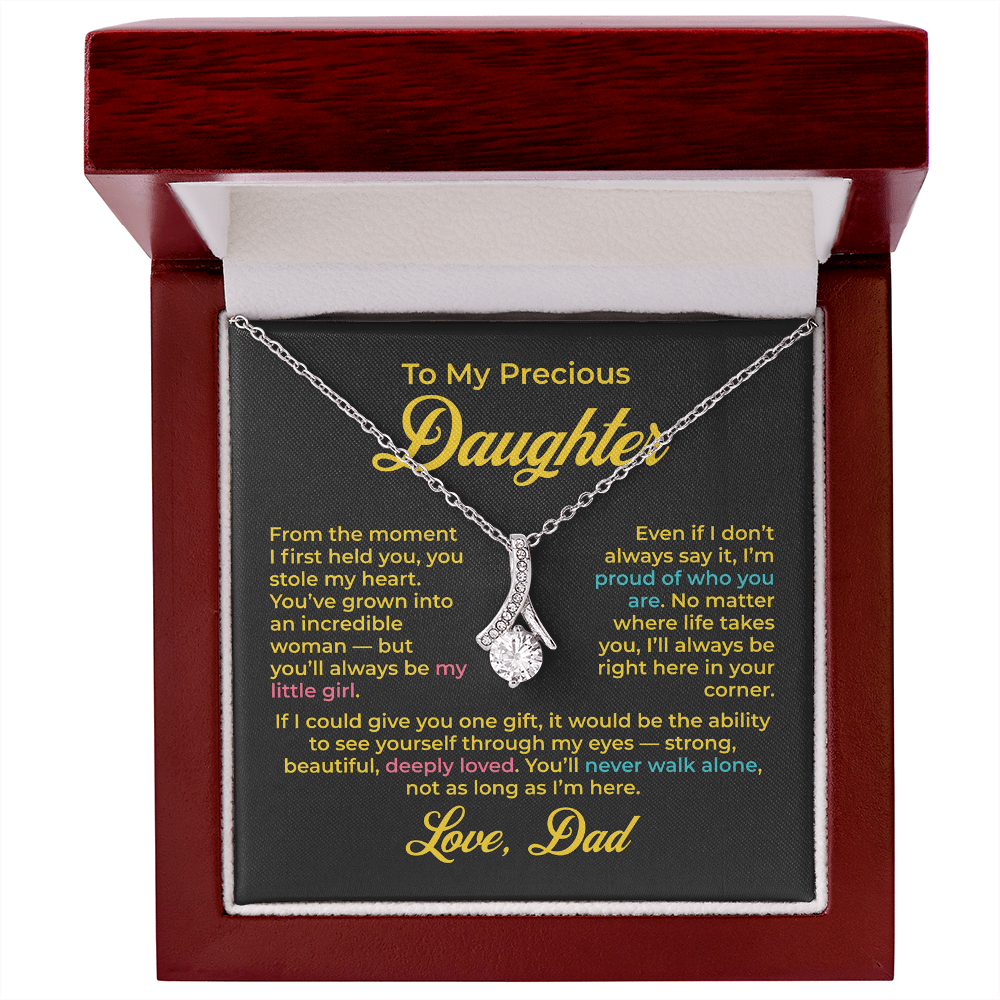 ShineOn Fulfillment Jewelry 14k White Gold Finish / Luxury Box To My Precious Daughter - Alluring Beauty Necklace - GHR1191