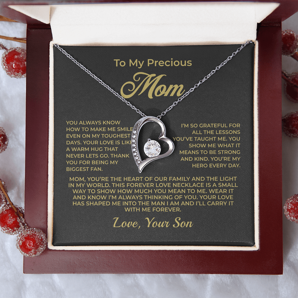 ShineOn Fulfillment Jewelry 14k White Gold Finish / Luxury Box To My Precious Mom - Forever Love Necklace - GHR1088