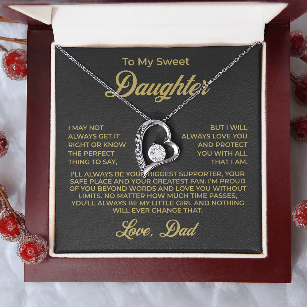 ShineOn Fulfillment Jewelry 14k White Gold Finish / Luxury Box To My Sweet Daughter - Forever Love Necklace - GHR1076