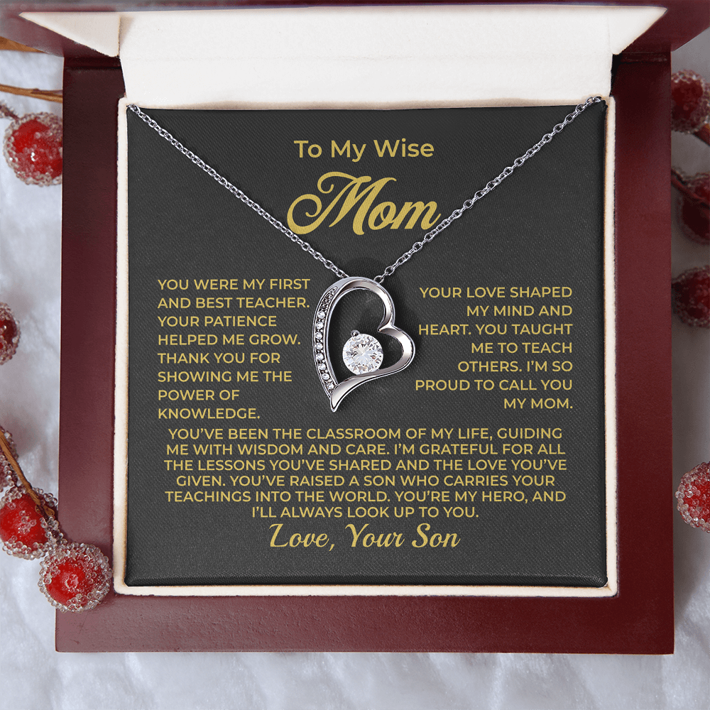 ShineOn Fulfillment Jewelry 14k White Gold Finish / Luxury Box To My Wise Mom - Forever Love Necklace - GHR1094
