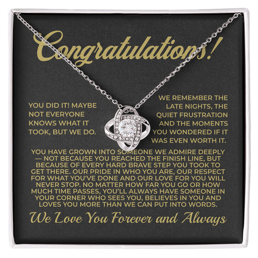 ShineOn Fulfillment Jewelry 14K White Gold Finish / Standard Box Congratulations from Us! - Love-knot Necklace - GHR1082