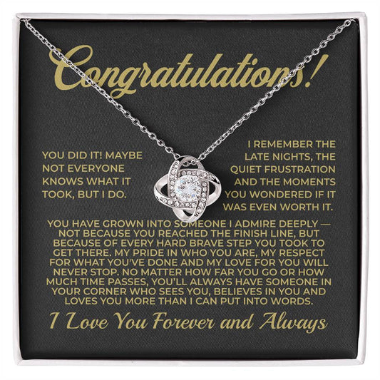 ShineOn Fulfillment Jewelry 14K White Gold Finish / Standard Box Congratulations! - Love Knot Necklace - GHR1079