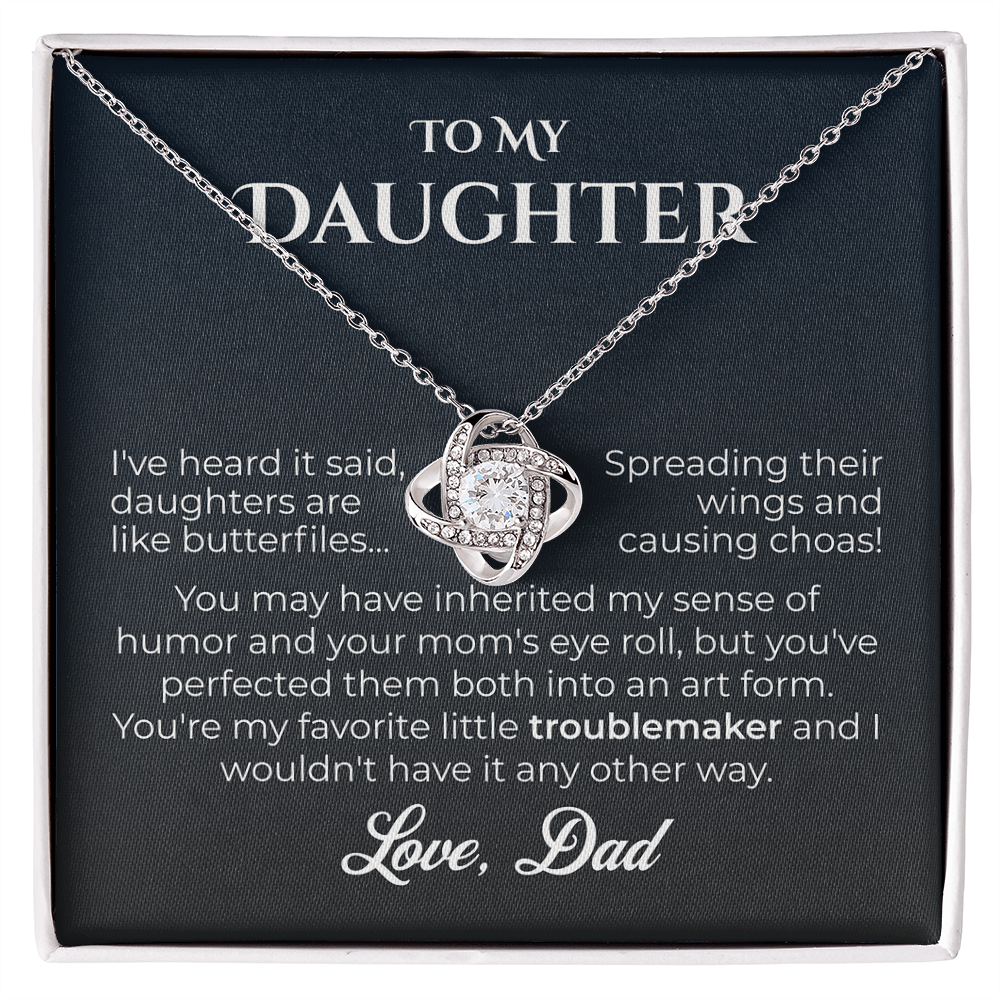 ShineOn Fulfillment Jewelry 14K White Gold Finish / Standard Box Dad->Daughter - Love Knot Necklace - GHR1241