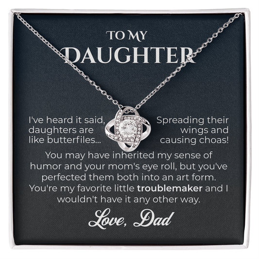 ShineOn Fulfillment Jewelry 14K White Gold Finish / Standard Box Dad->Daughter - Love Knot Necklace - GHR1241