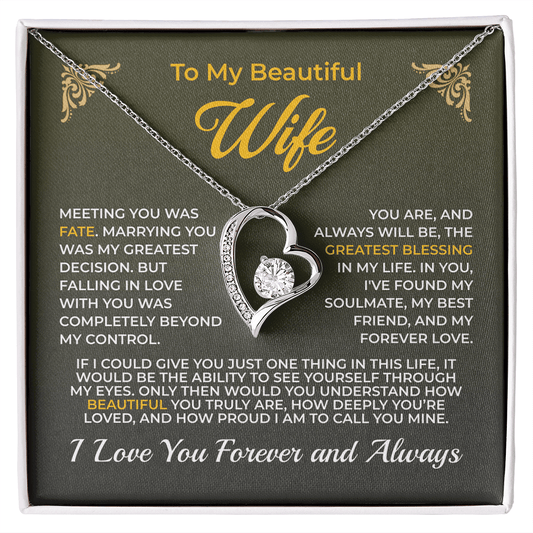 ShineOn Fulfillment Jewelry 14k White Gold Finish / Standard Box Husband->Wife - Forever Love Necklace - GHR1264