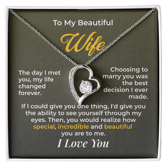 ShineOn Fulfillment Jewelry 14k White Gold Finish / Standard Box Husband->Wife - Forever Love Necklace - GHR1267