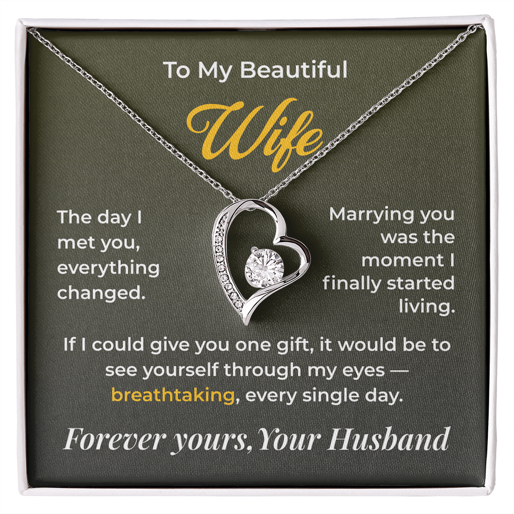 ShineOn Fulfillment Jewelry 14k White Gold Finish / Standard Box Husband->Wife - Forever Love Necklace - GHR1270