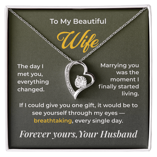 ShineOn Fulfillment Jewelry 14k White Gold Finish / Standard Box Husband->Wife - Forever Love Necklace - GHR1270