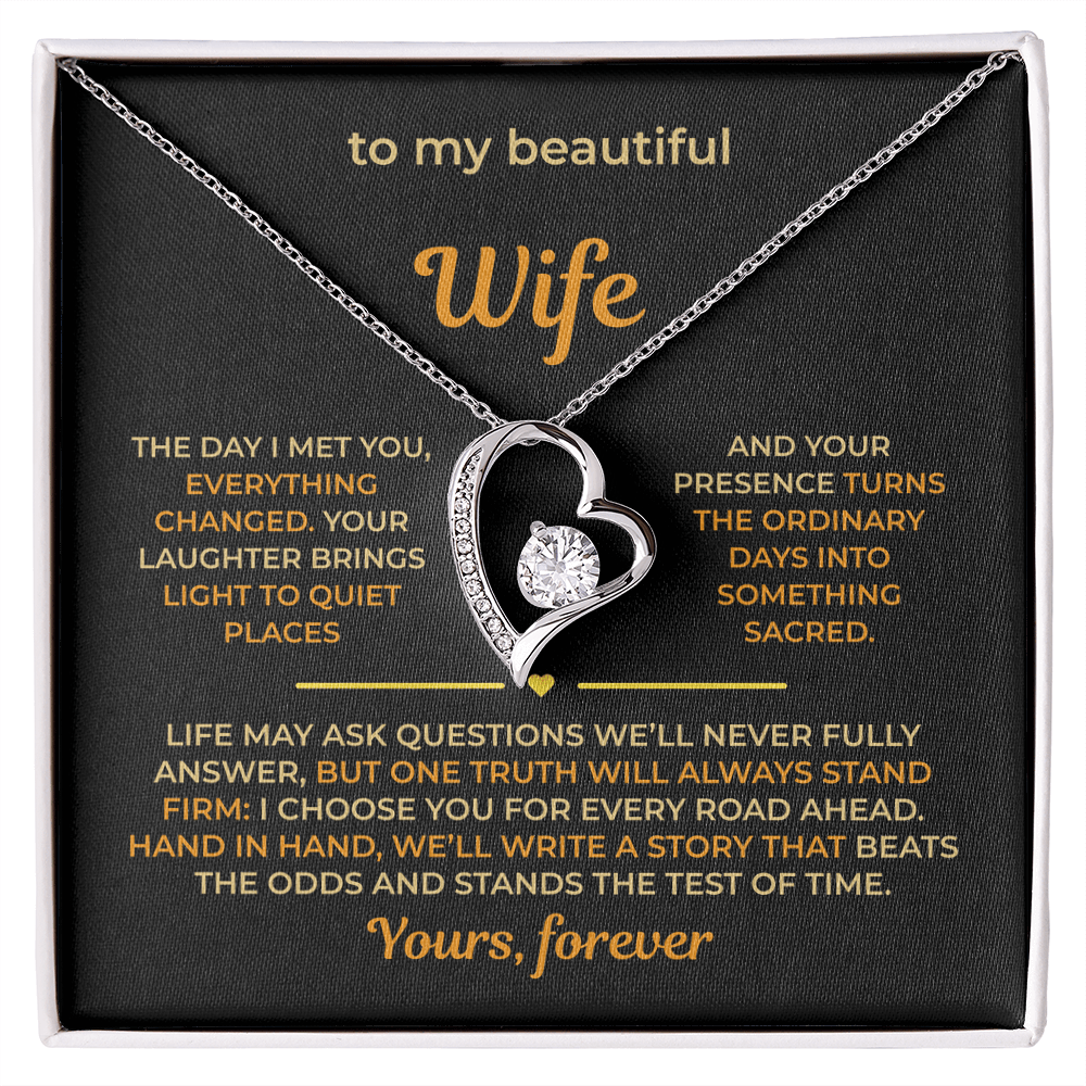 ShineOn Fulfillment Jewelry 14k White Gold Finish / Standard Box Husband->Wife - Forever Love Necklace - GHR1273