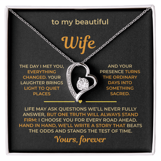 ShineOn Fulfillment Jewelry 14k White Gold Finish / Standard Box Husband->Wife - Forever Love Necklace - GHR1273