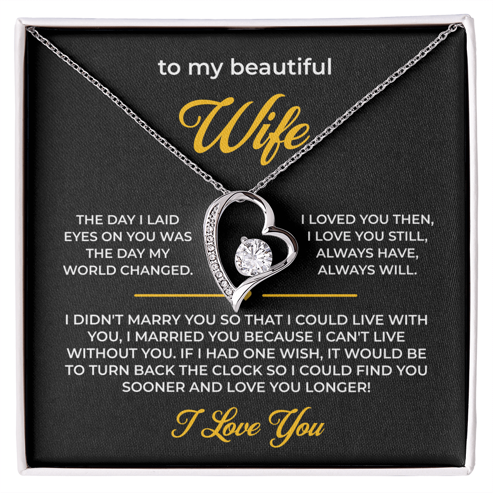 ShineOn Fulfillment Jewelry 14k White Gold Finish / Standard Box Husband->Wife - Forever Love Necklace - GHR1276