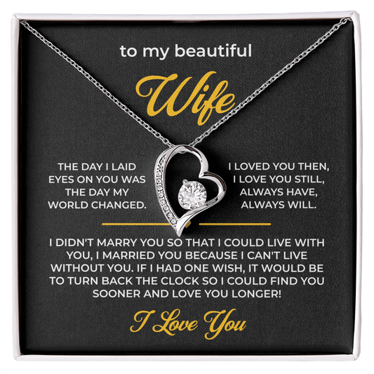 ShineOn Fulfillment Jewelry 14k White Gold Finish / Standard Box Husband->Wife - Forever Love Necklace - GHR1276