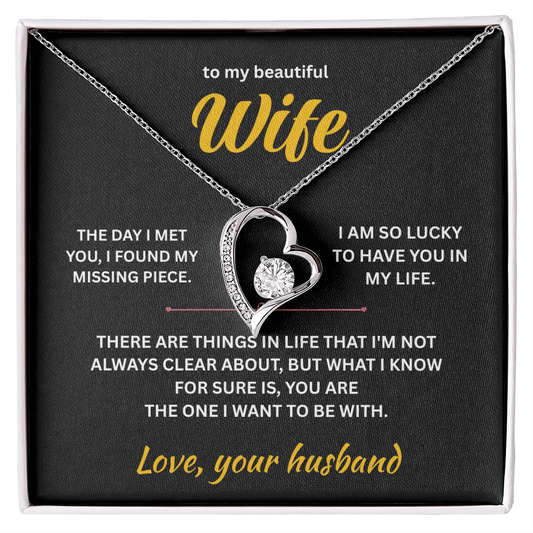 ShineOn Fulfillment Jewelry 14k White Gold Finish / Standard Box Husband=>Wife - Forever Love Necklace - GHR1282