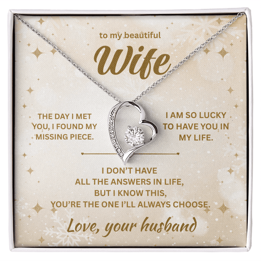 ShineOn Fulfillment Jewelry 14k White Gold Finish / Standard Box Husband=>Wife - Forever Love Necklace - GHR1288