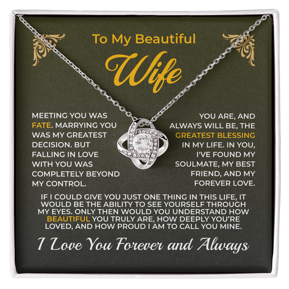 ShineOn Fulfillment Jewelry 14K White Gold Finish / Standard Box Husband->Wife - Love Knot Necklace - GHR1266