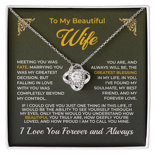 ShineOn Fulfillment Jewelry 14K White Gold Finish / Standard Box Husband->Wife - Love Knot Necklace - GHR1266