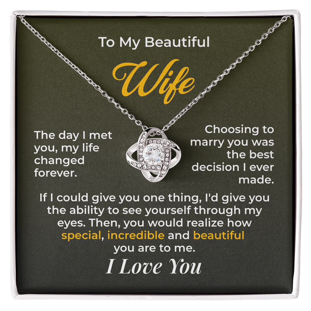ShineOn Fulfillment Jewelry 14K White Gold Finish / Standard Box Husband->Wife - Love Knot Necklace - GHR1269