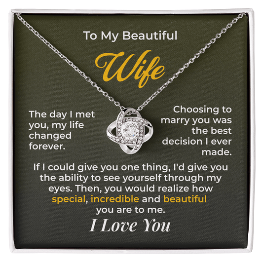 ShineOn Fulfillment Jewelry 14K White Gold Finish / Standard Box Husband->Wife - Love Knot Necklace - GHR1269