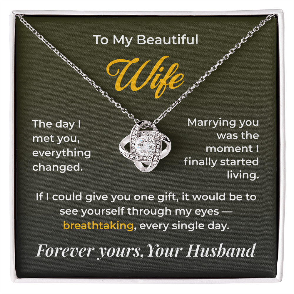 ShineOn Fulfillment Jewelry 14K White Gold Finish / Standard Box Husband->Wife - Love Knot Necklace - GHR1272