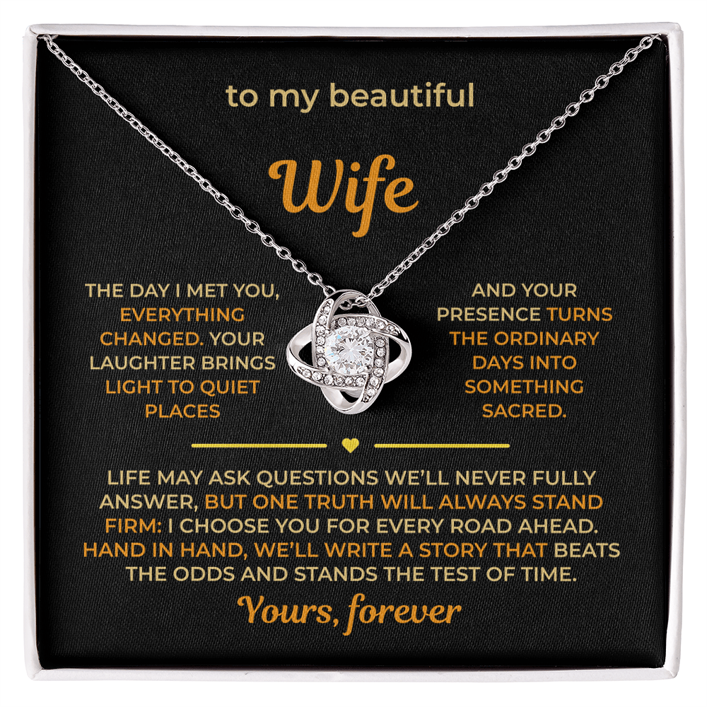 ShineOn Fulfillment Jewelry 14K White Gold Finish / Standard Box Husband->Wife - Love Knot Necklace - GHR1275