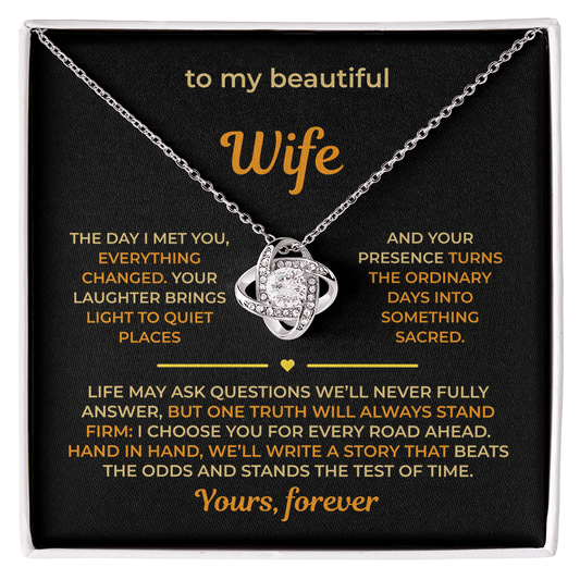 ShineOn Fulfillment Jewelry 14K White Gold Finish / Standard Box Husband->Wife - Love Knot Necklace - GHR1275
