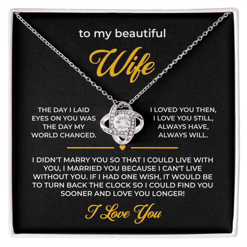 ShineOn Fulfillment Jewelry 14K White Gold Finish / Standard Box Husband->Wife - Love Knot Necklace - GHR1278