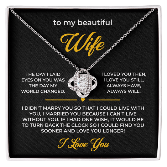 ShineOn Fulfillment Jewelry 14K White Gold Finish / Standard Box Husband->Wife - Love Knot Necklace - GHR1278