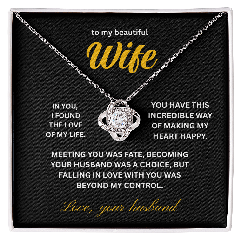 ShineOn Fulfillment Jewelry 14K White Gold Finish / Standard Box Husband->Wife - Love Knot Necklace - GHR1281