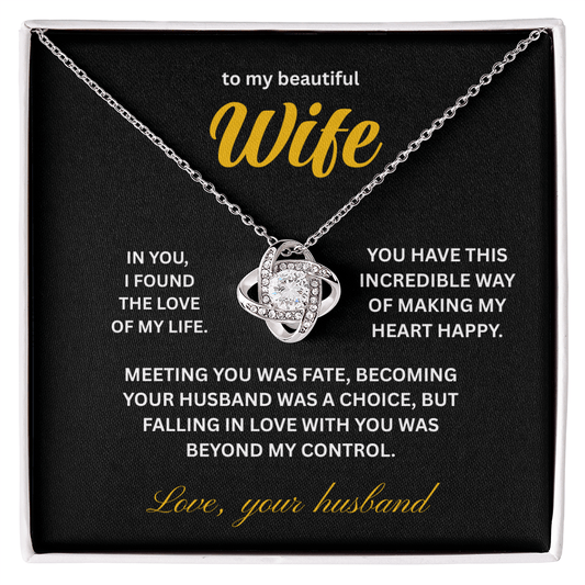 ShineOn Fulfillment Jewelry 14K White Gold Finish / Standard Box Husband->Wife - Love Knot Necklace - GHR1281