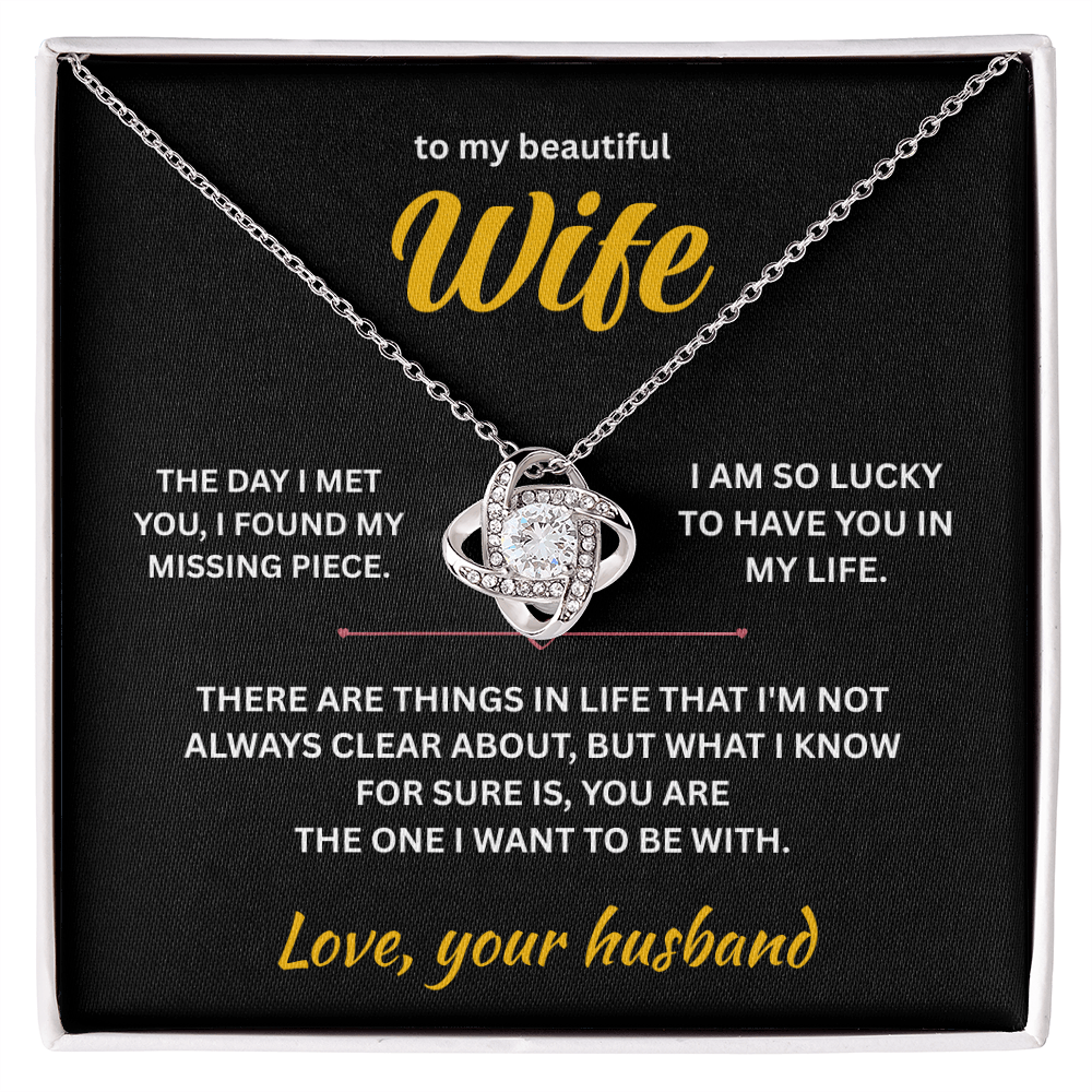 ShineOn Fulfillment Jewelry 14K White Gold Finish / Standard Box Husband->Wife - Love Knot Necklace - GHR1284