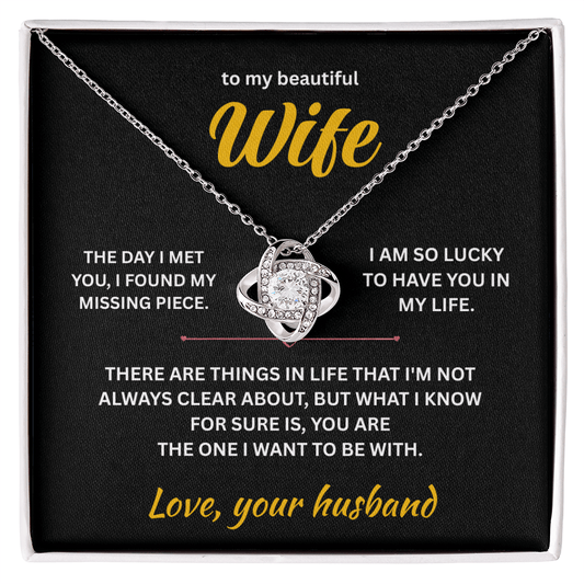 ShineOn Fulfillment Jewelry 14K White Gold Finish / Standard Box Husband->Wife - Love Knot Necklace - GHR1284