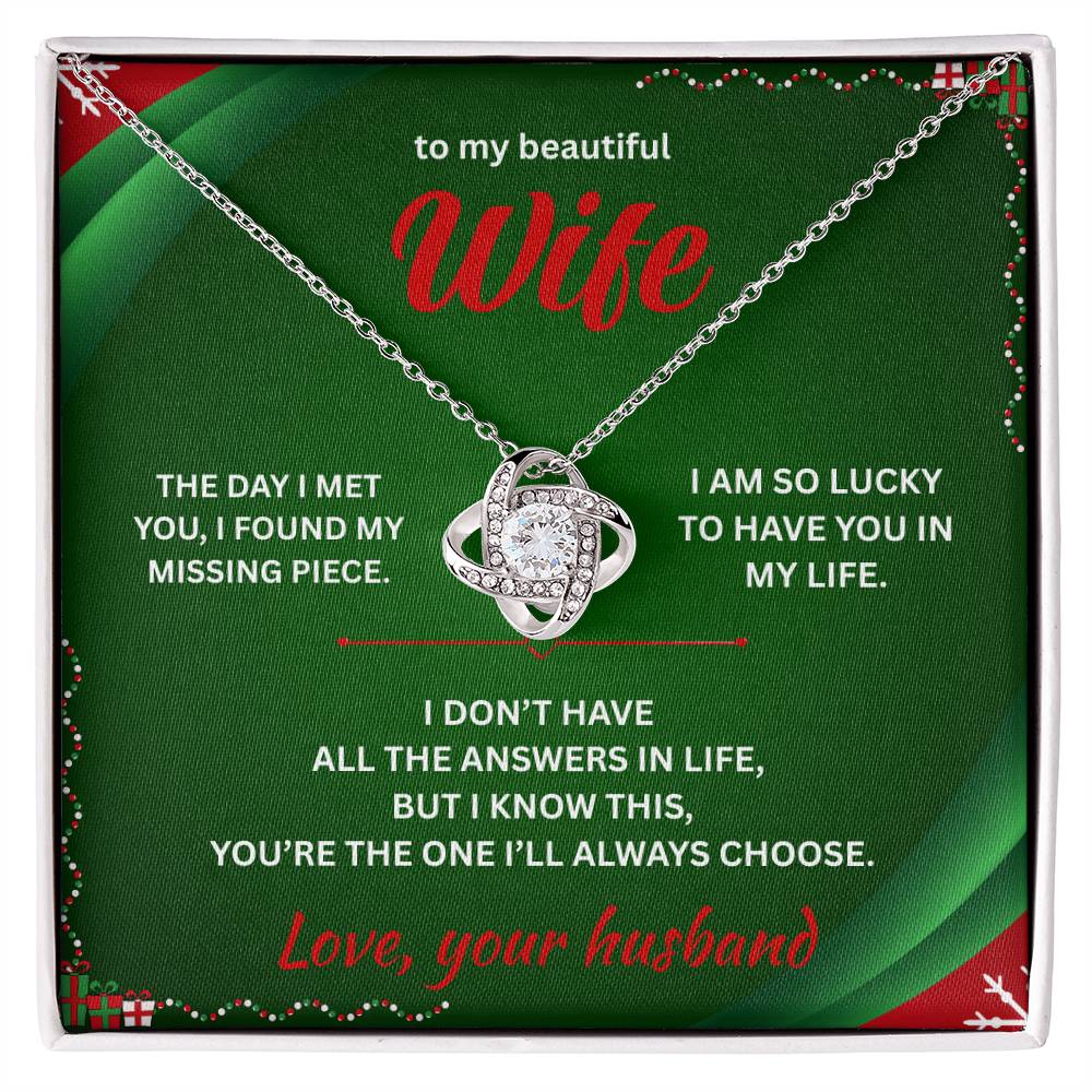 ShineOn Fulfillment Jewelry 14K White Gold Finish / Standard Box Husband->Wife - Love Knot Necklace - GHR1287