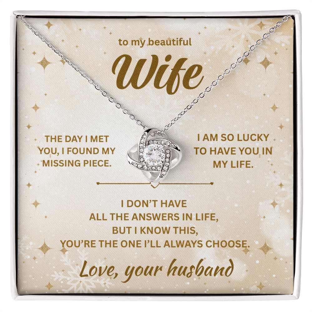 ShineOn Fulfillment Jewelry 14K White Gold Finish / Standard Box Husband->Wife - Love Knot Necklace - GHR1290