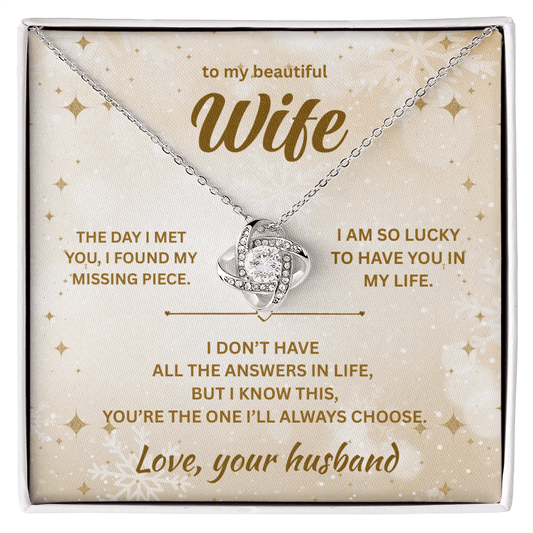 ShineOn Fulfillment Jewelry 14K White Gold Finish / Standard Box Husband->Wife - Love Knot Necklace - GHR1290