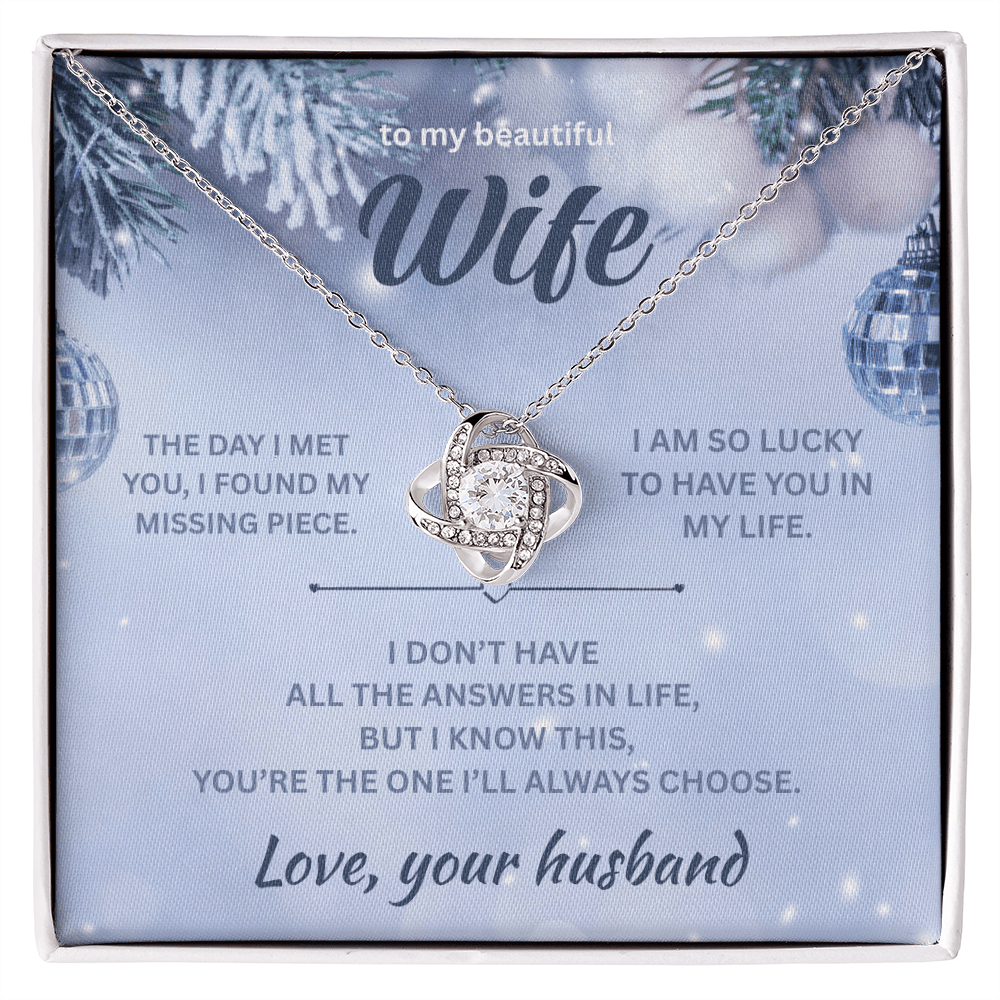 ShineOn Fulfillment Jewelry 14K White Gold Finish / Standard Box Husband->Wife - Love Knot Necklace - GHR1293