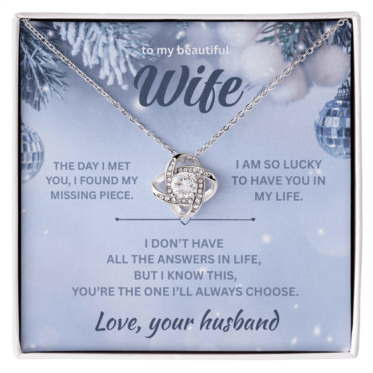 ShineOn Fulfillment Jewelry 14K White Gold Finish / Standard Box Husband->Wife - Love Knot Necklace - GHR1293