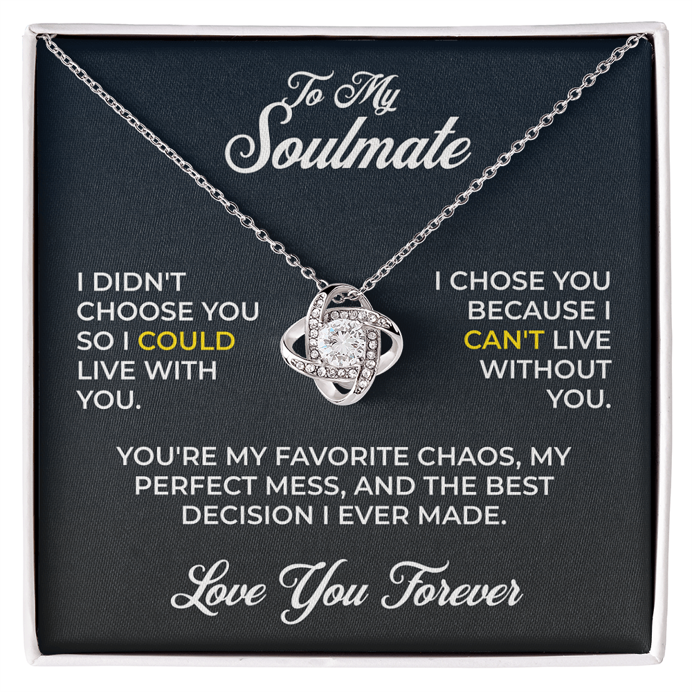 ShineOn Fulfillment Jewelry 14K White Gold Finish / Standard Box Soulmate - Love Knot Necklace - GHR1254