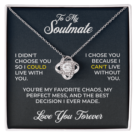 ShineOn Fulfillment Jewelry 14K White Gold Finish / Standard Box Soulmate - Love Knot Necklace - GHR1254
