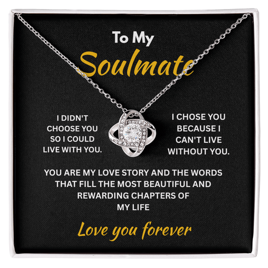 ShineOn Fulfillment Jewelry 14K White Gold Finish / Standard Box Soulmate - Love Knot Necklace - GHR1299