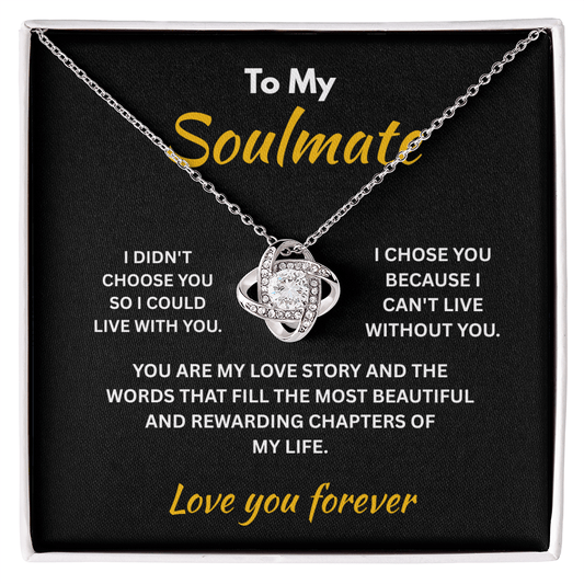 ShineOn Fulfillment Jewelry 14K White Gold Finish / Standard Box Soulmate - Love Knot Necklace - GHR1306