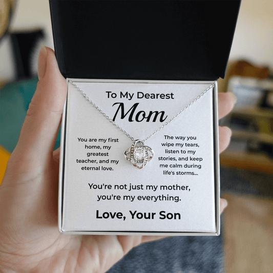 ShineOn Fulfillment Jewelry 14K White Gold Finish / Standard Box To Mom From Son - Love-Knot Necklace
