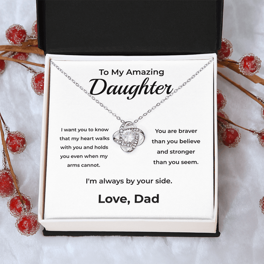 ShineOn Fulfillment Jewelry 14K White Gold Finish / Standard Box To My Amazing Daughter From Dad – Love-Knot Necklace