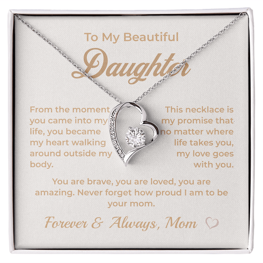 ShineOn Fulfillment Jewelry 14k White Gold Finish / Standard Box To My Beautiful Daughter - Forever Love Necklace - GHR1157
