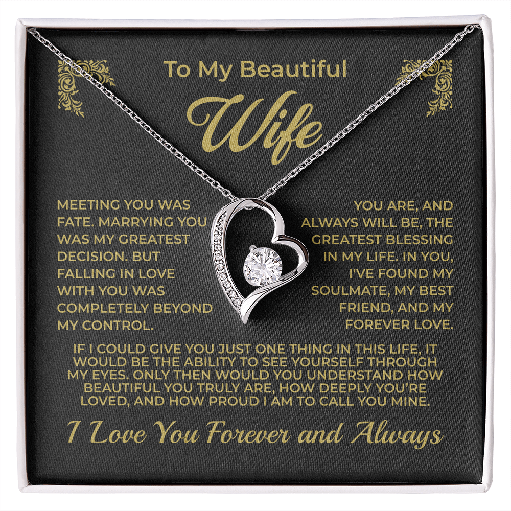 ShineOn Fulfillment Jewelry 14k White Gold Finish / Standard Box To My Beautiful Wife - Forever Love Necklace
