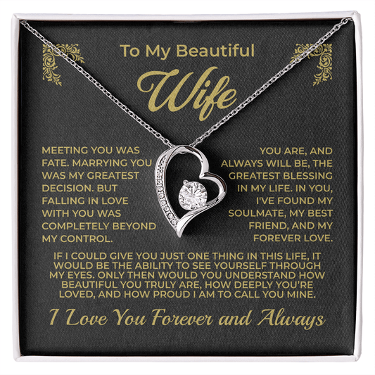 ShineOn Fulfillment Jewelry 14k White Gold Finish / Standard Box To My Beautiful Wife - Forever Love Necklace