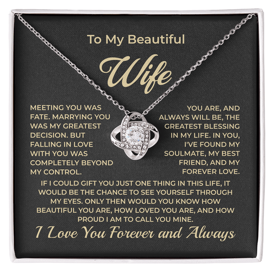 ShineOn Fulfillment Jewelry 14K White Gold Finish / Standard Box To My Beautiful Wife - Love Knot Necklace - GHR1152